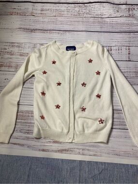 Basic Editions Cream Cardigan with Rose Gold Sequin Star Accents Sz-7-8